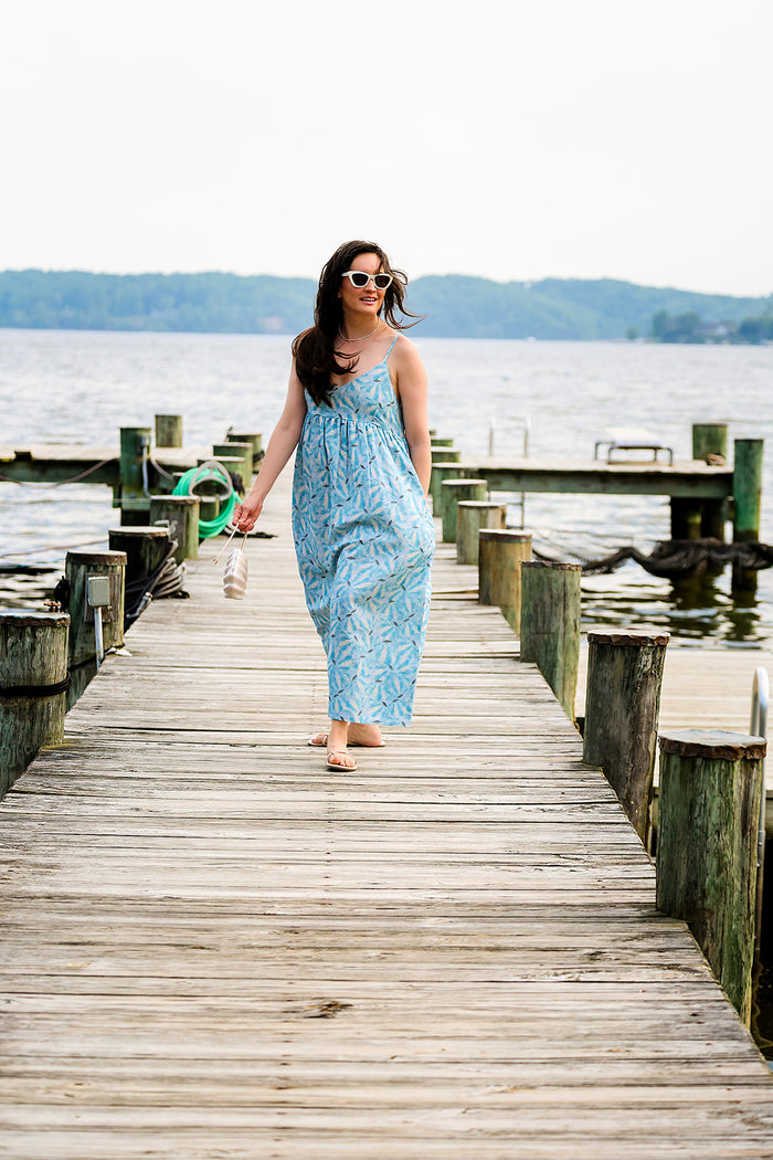 The Caroline Linen Maxi - Blue Floral