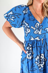 The Abigail Dress - Blue Graphic Print