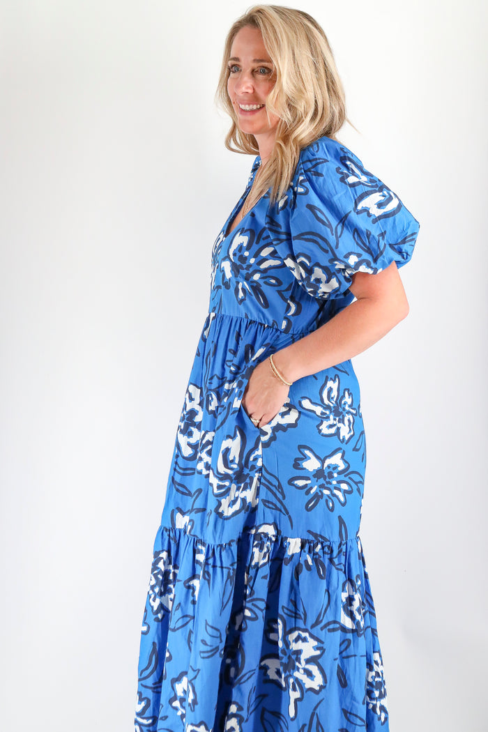 The Abigail Dress - Blue Graphic Print