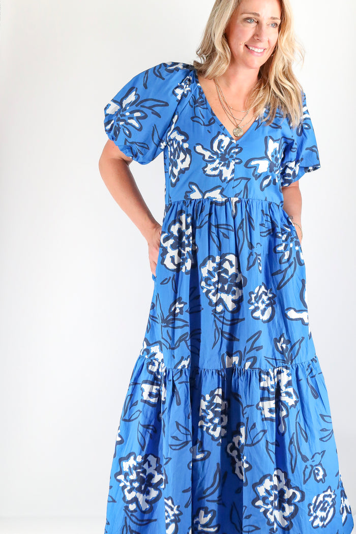 The Abigail Dress - Blue Graphic Print