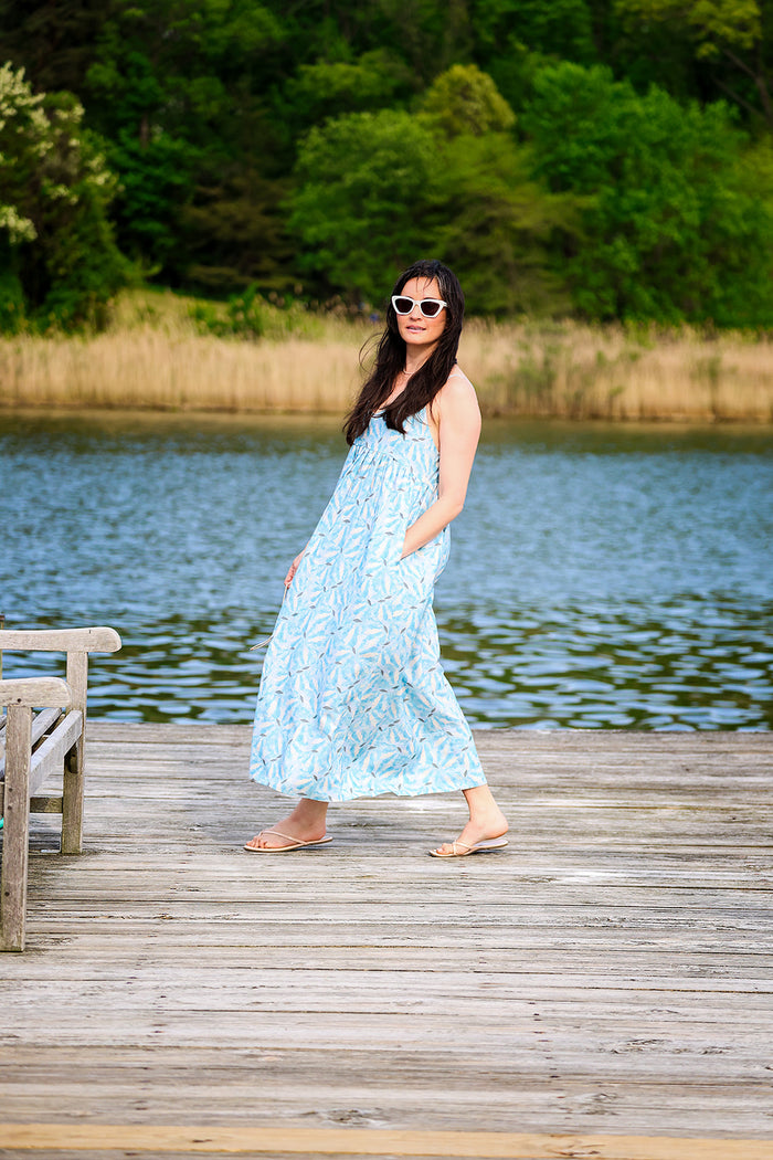 The Caroline Linen Maxi - Blue Floral