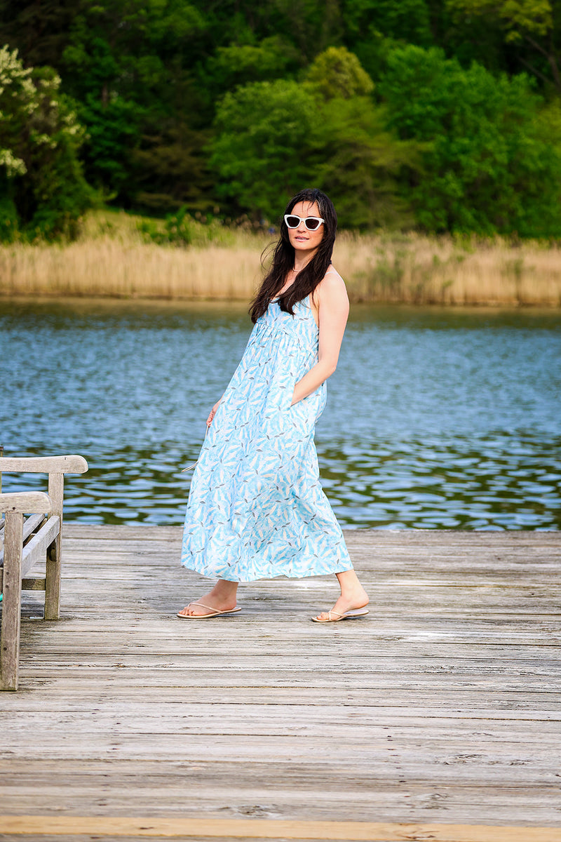 The Caroline Linen Maxi - Blue Floral