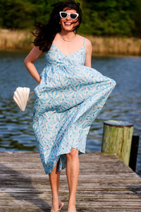 The Caroline Linen Maxi - Blue Floral